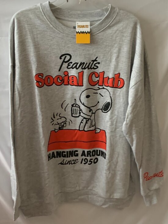 Peanuts Sweaters - PEANUTS Snoopy & Woodstock Social Club Crew Neck Sweater Sz LARGE